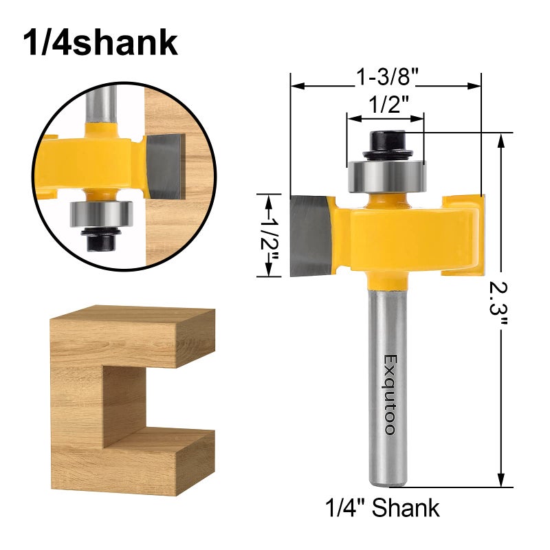 Exqutoo 1/4 Inch Shank Rabbet Router Bit Set with 6 Adjustable Bearing Carbide Tipped Rabbeting Bit(1/8",1/4",5/16" 3/8",7/16",1/2") CNC Router Bits Woodworking Tools for Doors Drill Bitâ€¦ - Image 2